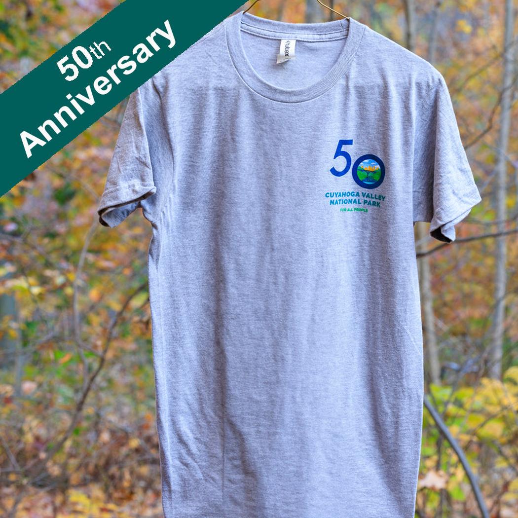 Conservancy for CVNP CVNP 50th Anneiversary Logo T-Shirt-Unisex - Clothing - Tops-Conservancy for CVNP-Heather Grey-S-Appalachian Outfitters