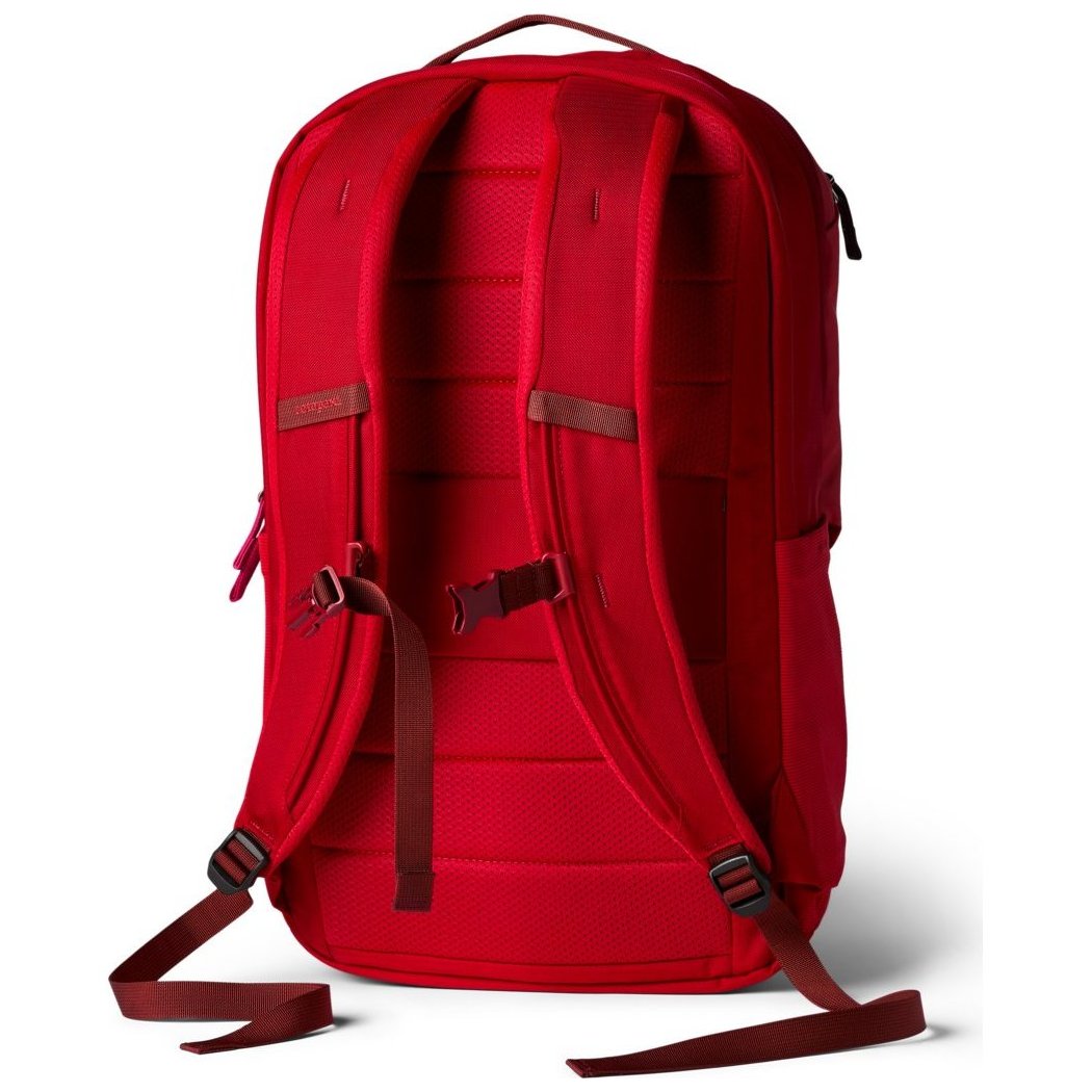 Back view of the Cotopaxi Allpa 26L Daypack in Blue Spruce/Abyss showing padded straps and a white background.