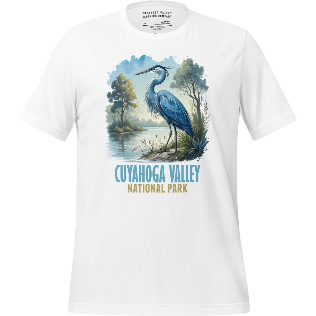 Cuyahoga Valley Clothing Company CVNP Blue Heron T-Shirt-Unisex - Clothing - Tops-Cuyahoga Valley Clothing Company-White-S-Appalachian Outfitters
