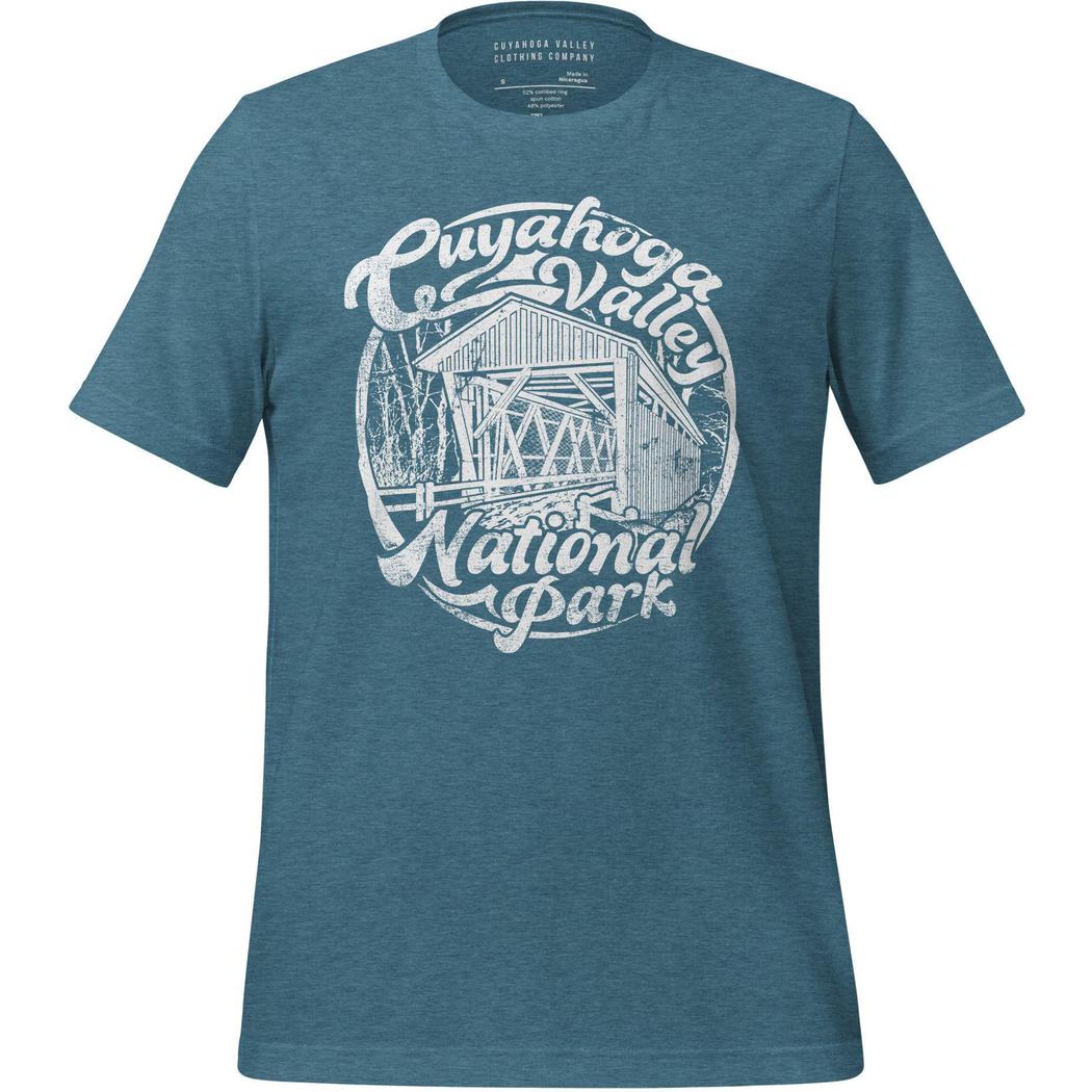 Cuyahoga Valley Clothing Company CVNP Covered Bridge T-Shirt-Unisex - Clothing - Tops-Cuyahoga Valley Clothing Company-Heather Deep Teal-S-Appalachian Outfitters