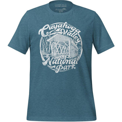 Cuyahoga Valley Clothing Company CVNP Covered Bridge T-Shirt-Unisex - Clothing - Tops-Cuyahoga Valley Clothing Company-Heather Deep Teal-S-Appalachian Outfitters