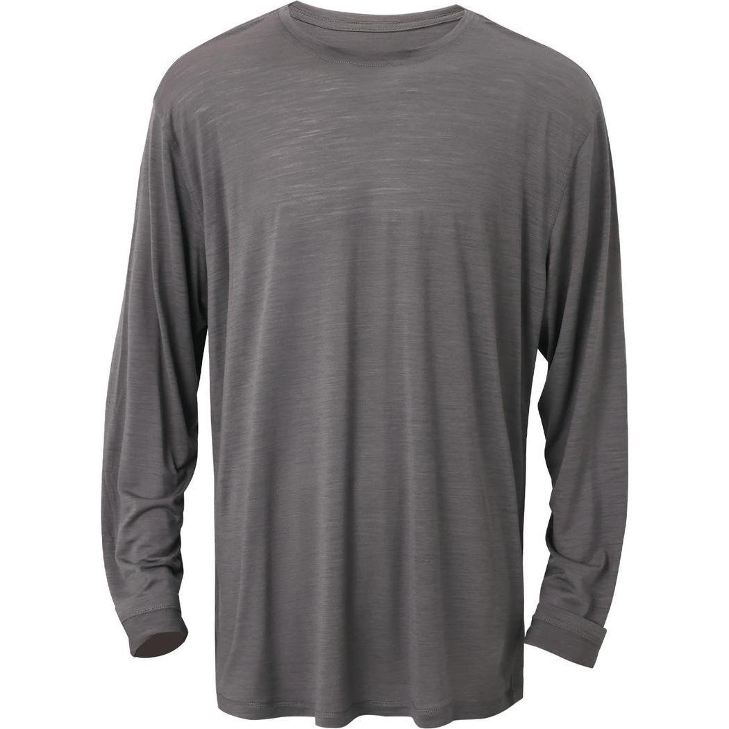 A front view of the Cuyahoga Valley Clothing Company Men's Merino Long Sleeve in Granite Gray against a white background.