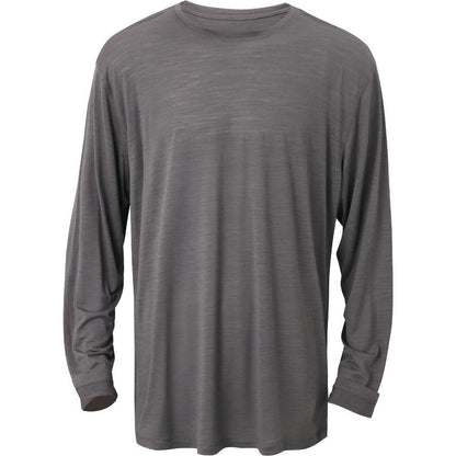 A front view of the Cuyahoga Valley Clothing Company Men's Merino Long Sleeve in Granite Gray against a white background.