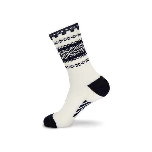 Side view of the Dale Of Norway Cortina Socks-SAMPLE in OffWhiteNavy with a white background.