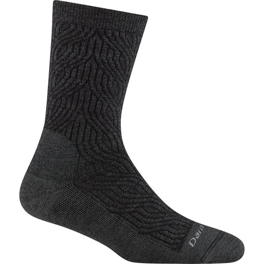 Side view of the Darn Tough Women's Cable Crew Lightweight Lifestyle Socks in Charcoal showing the cable knit pattern against a white background.