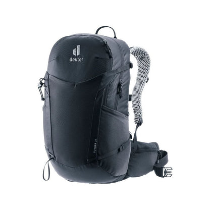 Front view of the Deuter Futura 27 in Black showing the mesh shoulder straps against a white background.
