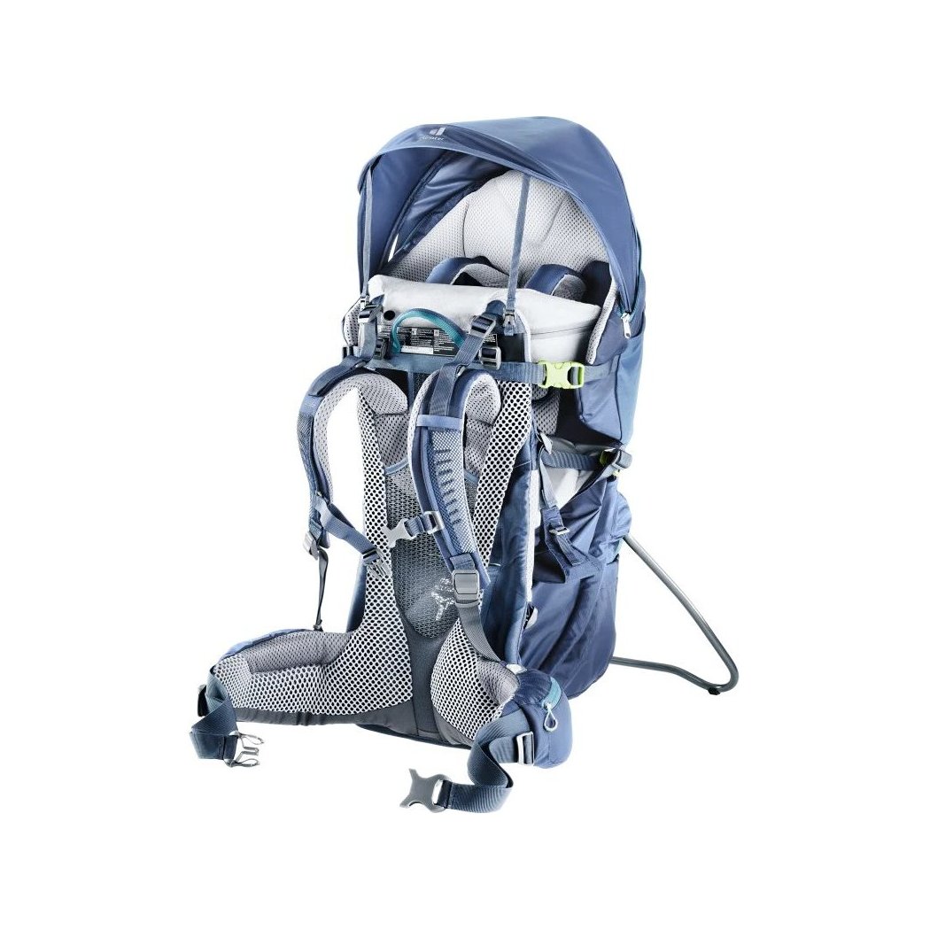 Back view of the Deuter Kid Comfort Pro in Midnight showing padded shoulder straps and a white interior against a plain background.