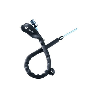 Close-up of the Deuter Streamer Tube Insulator in Black showing its coiled tube and metal clip against a white background.