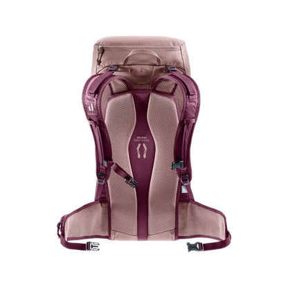 Back view of the Deuter Telatie 24 SL in Ashrose Cassis showing padded mesh back panel and adjustable straps.