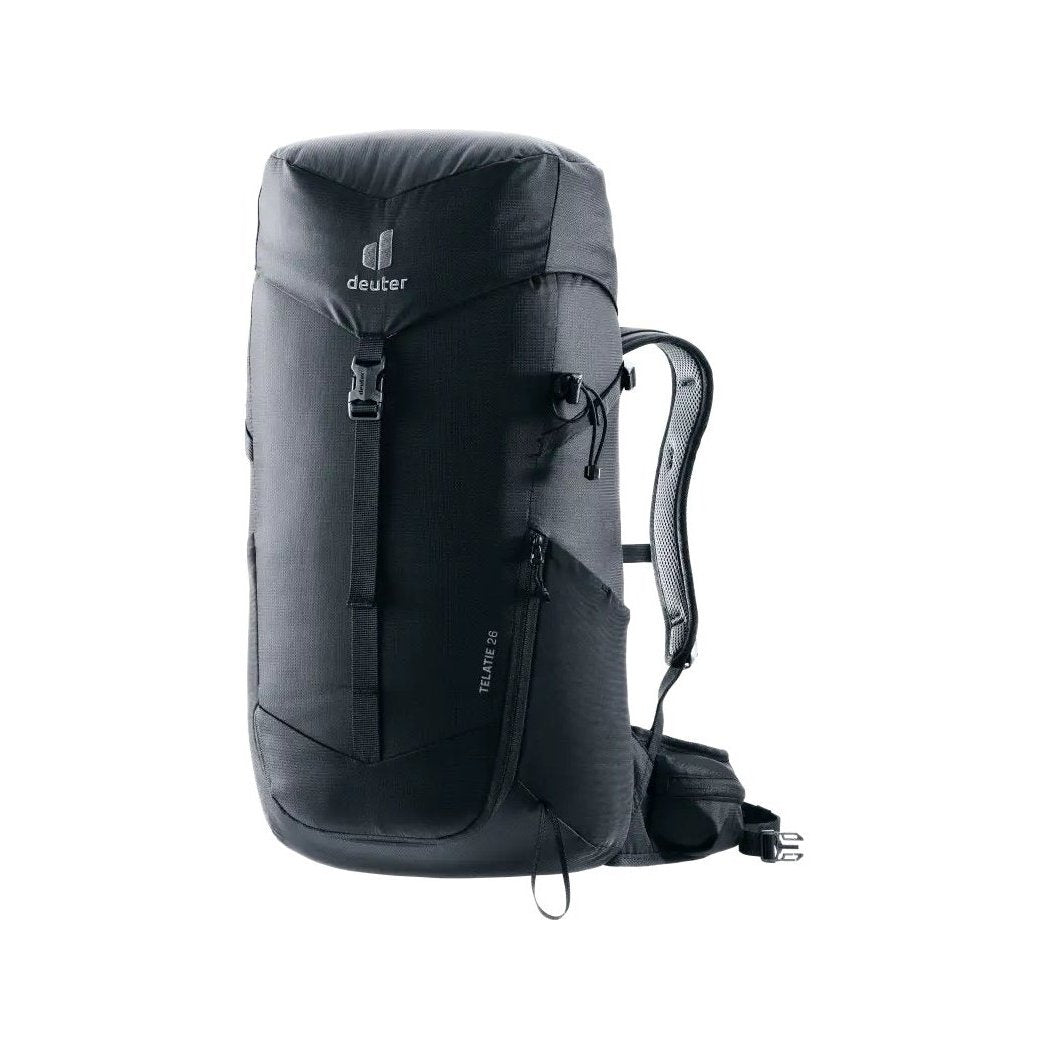 Front view of the Deuter Telatie 26 in Baltic Nightblu showing the padded shoulder straps and front zipper pocket against a white background.