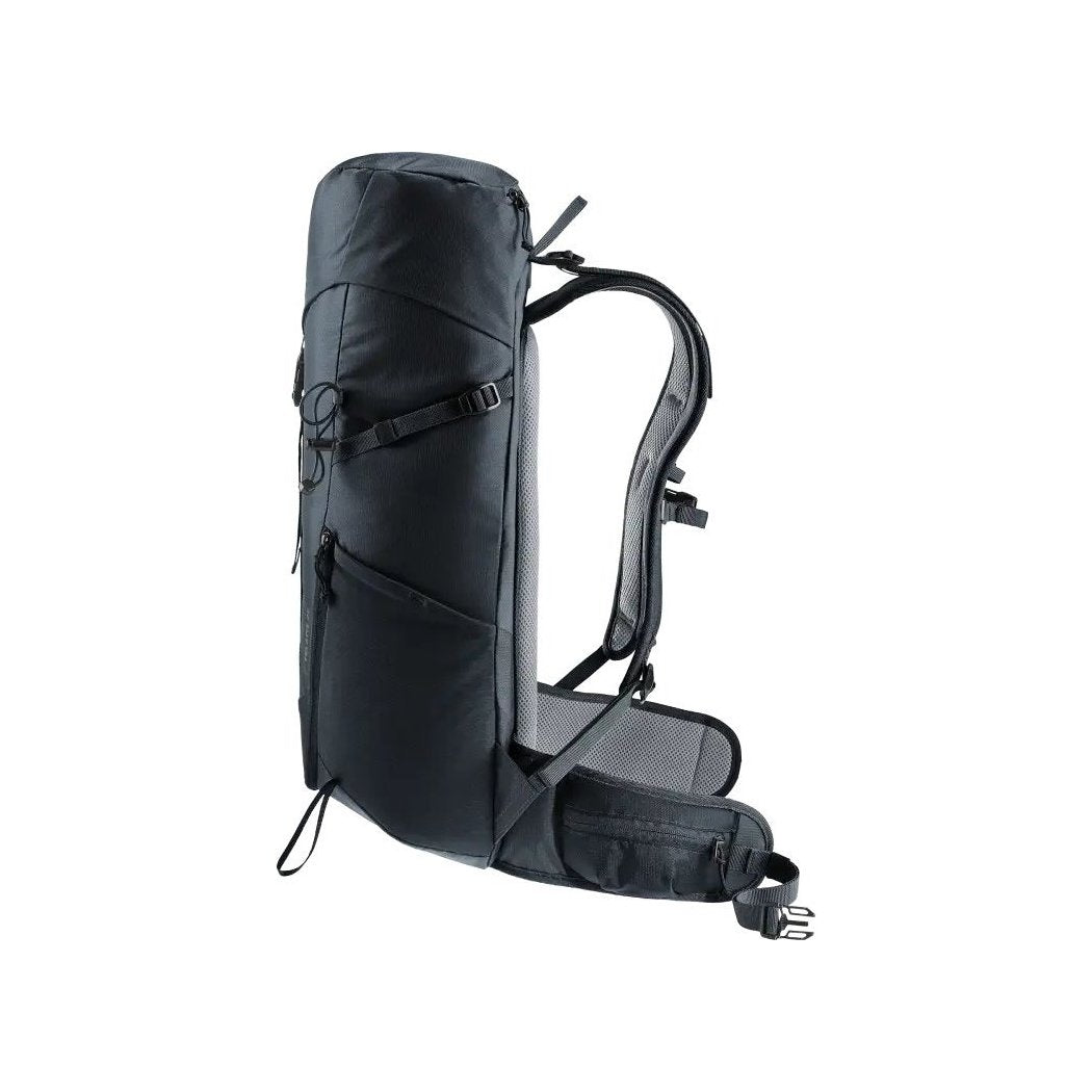 Side view of the Deuter Telatie 26 in Baltic Nightblu showing the padded shoulder straps and hip belt against a white background.