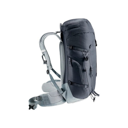 Side view of the Deuter Trail 30 in Black Shale showing the padded shoulder straps and multiple compartments against a white background.