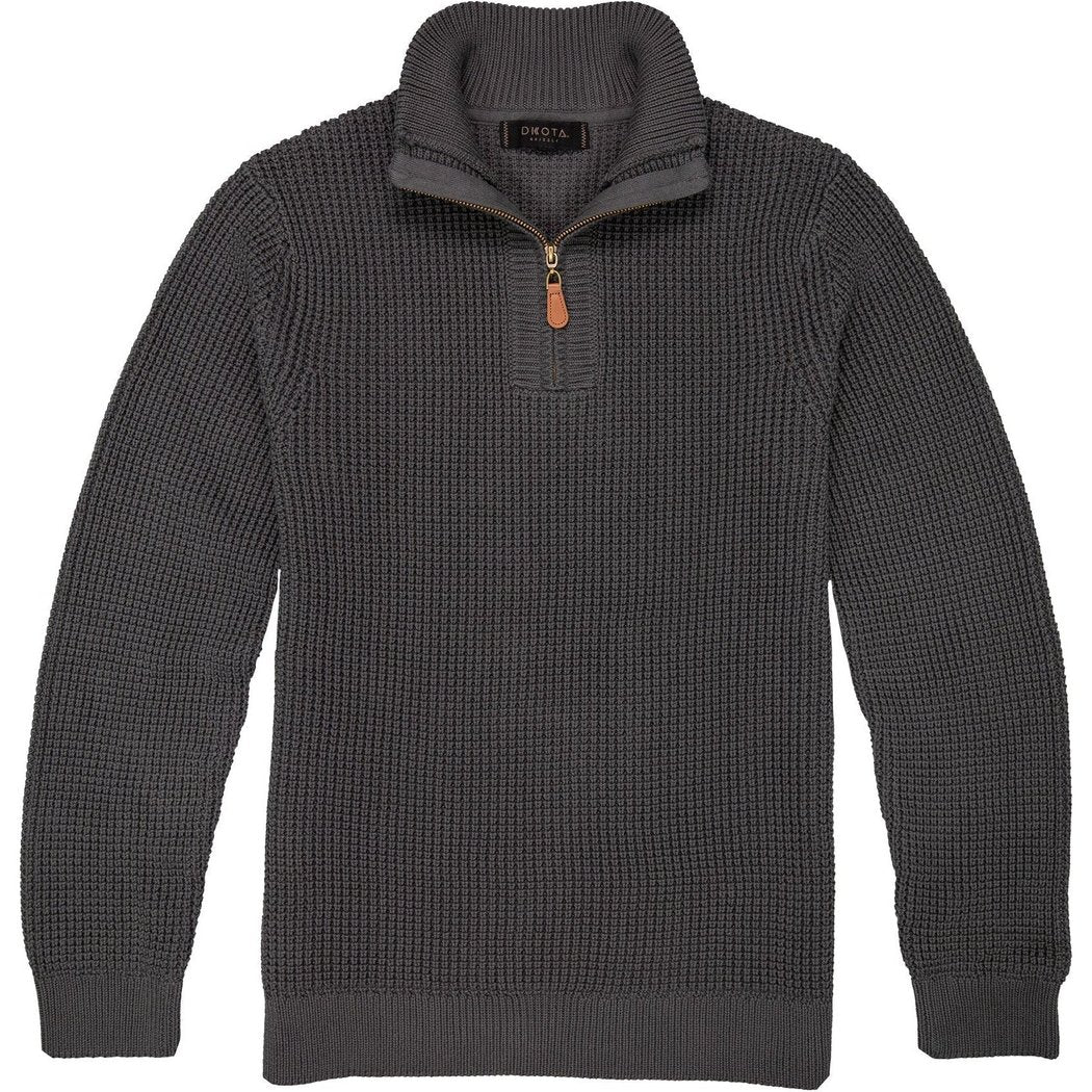 Front view of the Dkota Grizzly Men's Angelo in Smokestack showing the half-zip collar and textured knit.
