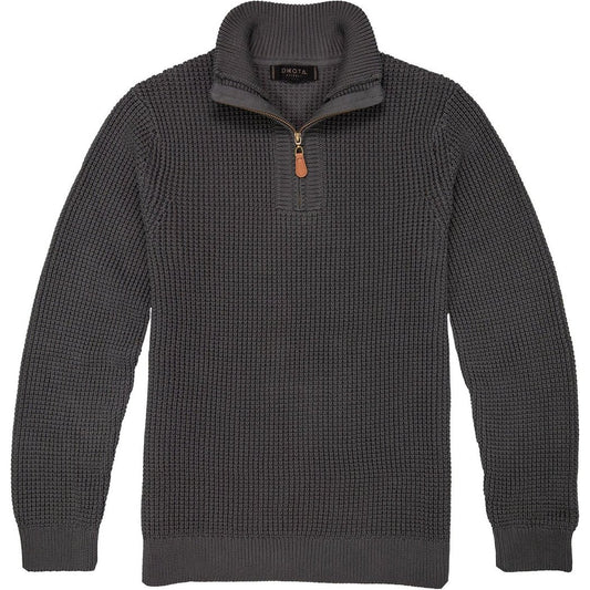 Front view of the Dkota Grizzly Men's Angelo in Smokestack showing the half-zip collar and textured knit.
