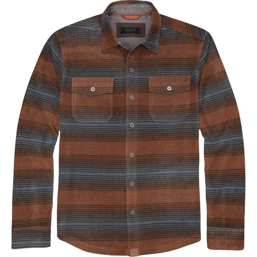 Front view of the Dkota Grizzly Men's Bowie in Rustwood showing two chest pockets and a button-down collar.
