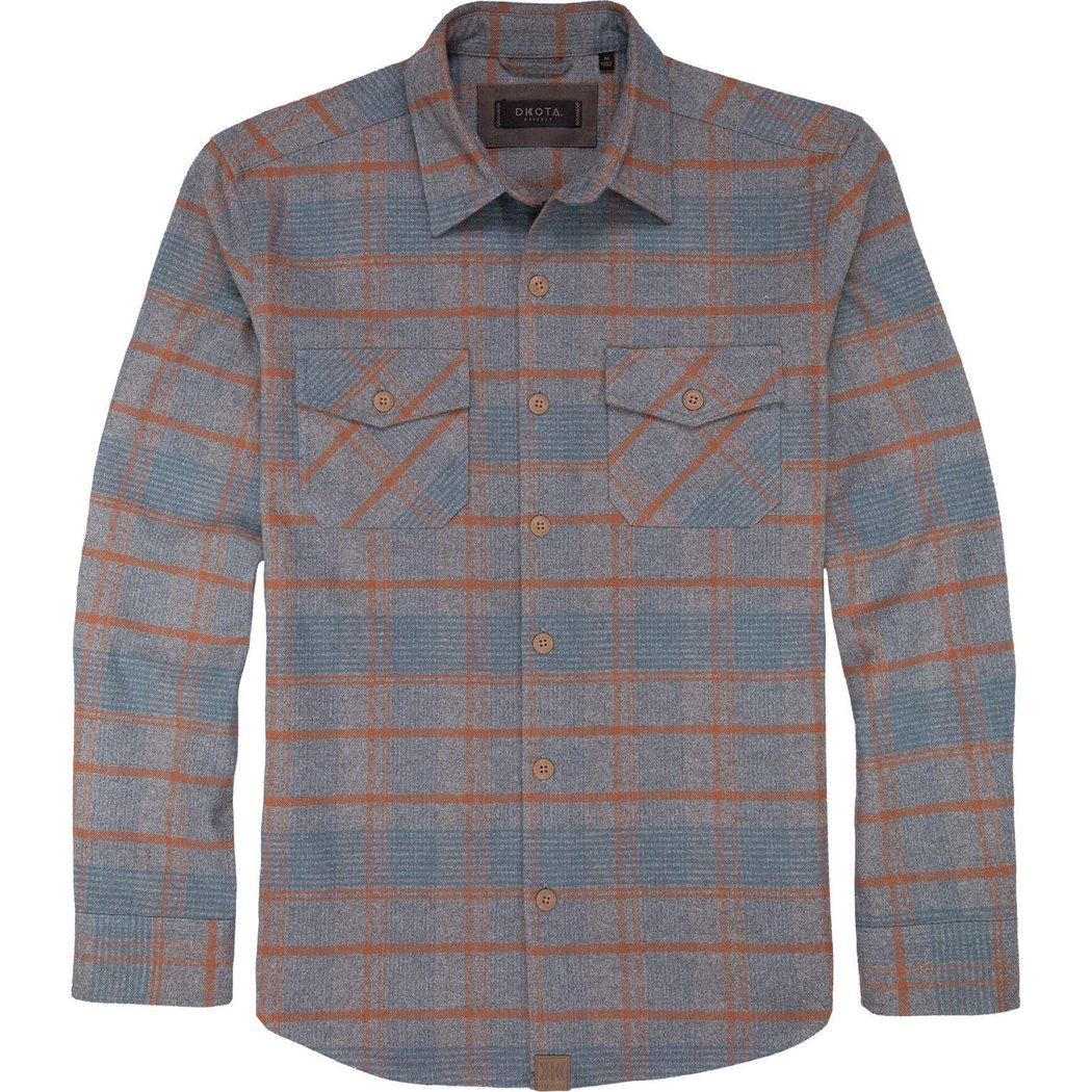 Front view of the Dkota Grizzly Men's Briggs in Stone Wash showing the button-up front and chest pockets.