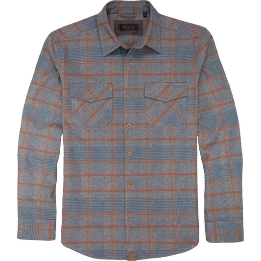 Front view of the Dkota Grizzly Men's Briggs in Stone Wash showing the button-up front and chest pockets.