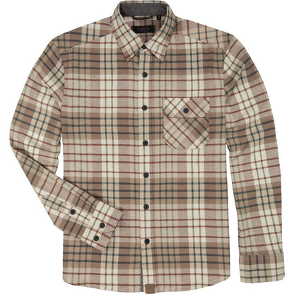 Front view of the Dkota Grizzly Men's Brock in Maple Forge showing the plaid pattern and chest pocket.