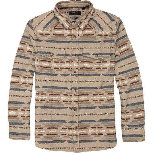 Front view of the Dkota Grizzly Men's Harrison in Desert Ingigo showing the button-up front and chest pockets.