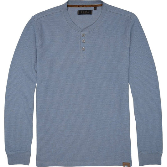 Front view of the Dkota Grizzly Men's Jesse in Cabin Wood showing the button placket and ribbed cuffs.