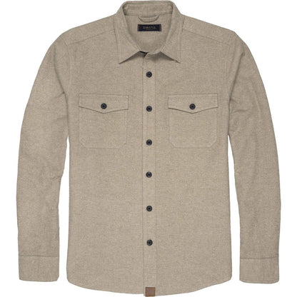 Front view of the Dkota Grizzly Men's Major in Ash Bark showing buttoned chest pockets and a collared design.
