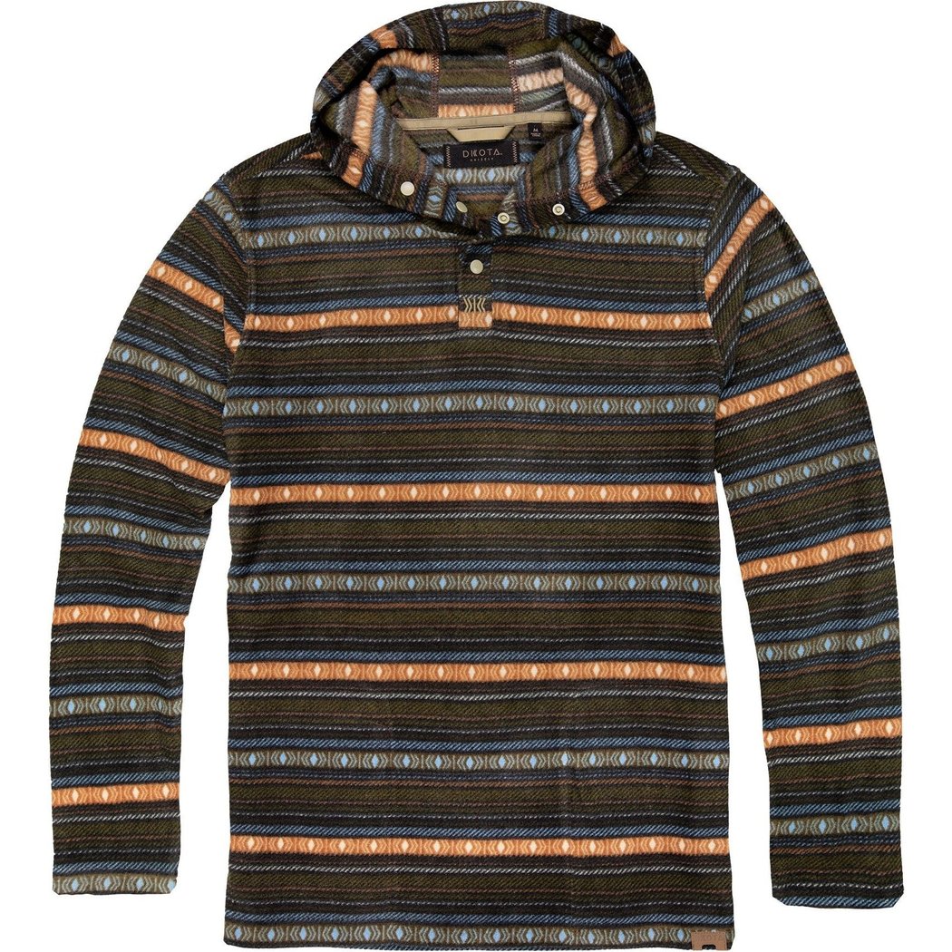 Front view of the Dkota Grizzly Men's Ollie in Grizzly Ridge with a striped pattern and hood.