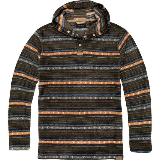 Front view of the Dkota Grizzly Men's Ollie in Grizzly Ridge with a striped pattern and hood.