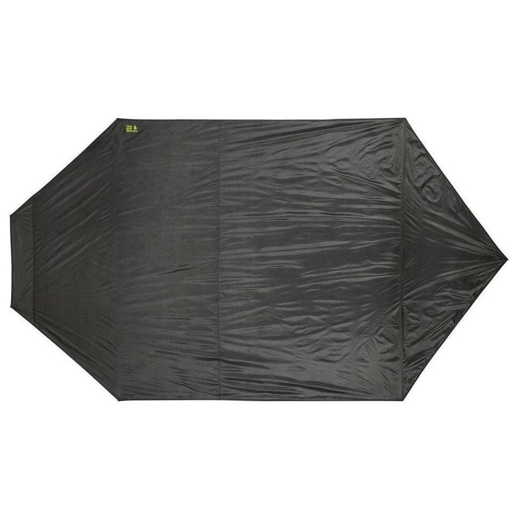 Black Eureka Footprint Space Camp 6 tent footprint laid flat against a white background.