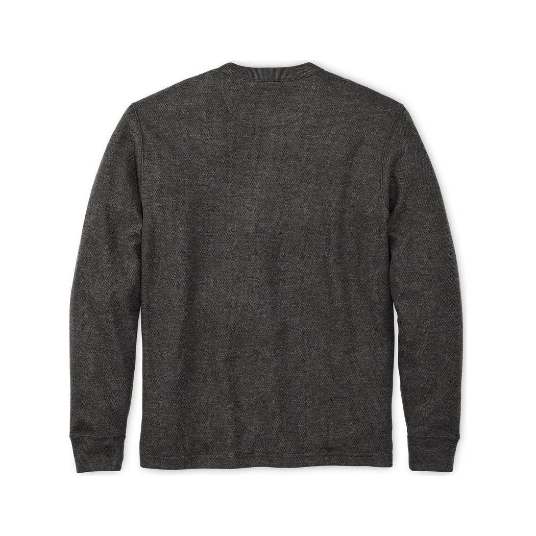 Back view of the Filson Men's Waffle Knit Thermal Crewneck in Charcoal showing the crewneck and long sleeves.