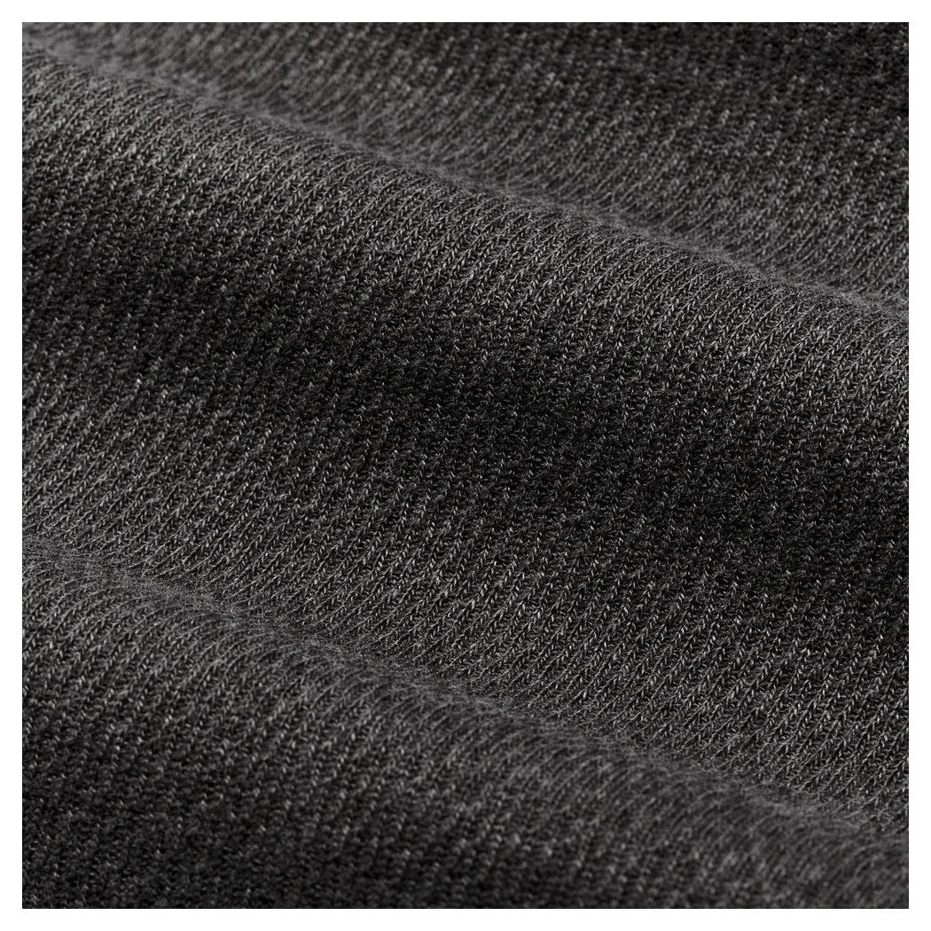 Close-up of the Filson Men's Waffle Knit Thermal Crewneck in Charcoal showing its textured fabric.