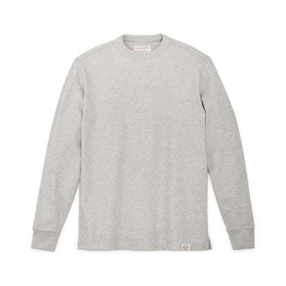 Front view of the Filson Men's Waffle Knit Thermal Crewneck in Charcoal with a plain white background.
