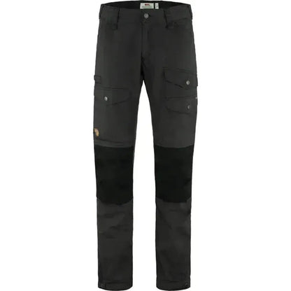 Front view of the Fjallraven Men's Vidda Pro Ventilated Trs in Dark Grey-Black showing the knee pads and cargo pockets against a white background.