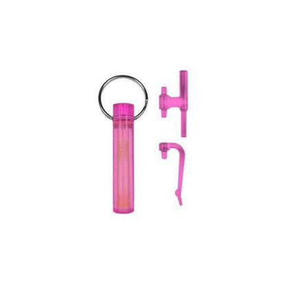 A pink Gear Aid Ni-Glo Gear Marker with a key ring and two pink components against a white background.
