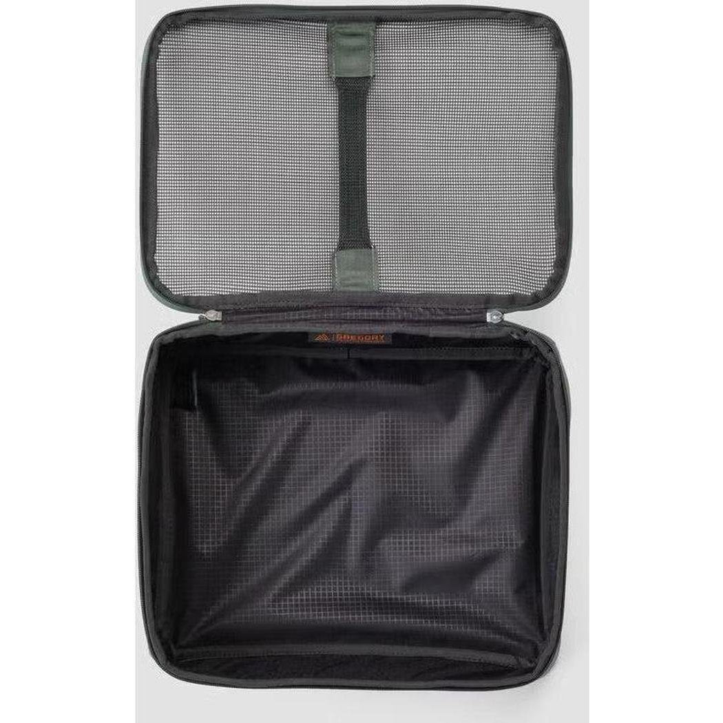Open top view of the Gregory Alpaca Gear Pod 10 in Nomad Green showing the mesh lid and empty interior.