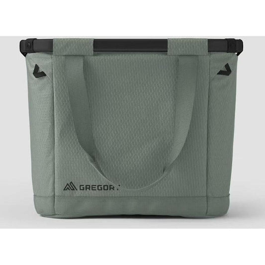 Front view of the Gregory Alpaca Gear Tote 30 in Nomad Green showing the top handle and logo against a white background.