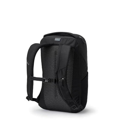 Side view of the Gregory Rhune 22 in Cabon Black showing the padded mesh back panel against a white background.