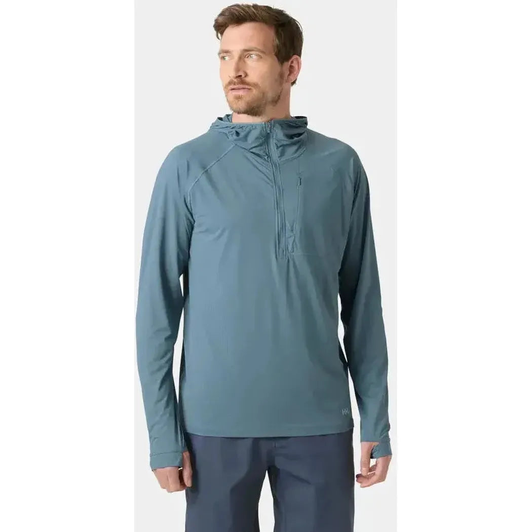 Helly Hansen Men's Shine Solen Half-Zip Sun Hoodie-Men's - Clothing - Tops-Helly Hansen-Washed Blue-M-Appalachian Outfitters