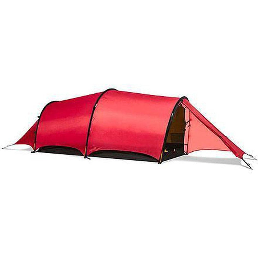A red Hilleberg Helags 2 tent shown from a side angle with a white background.