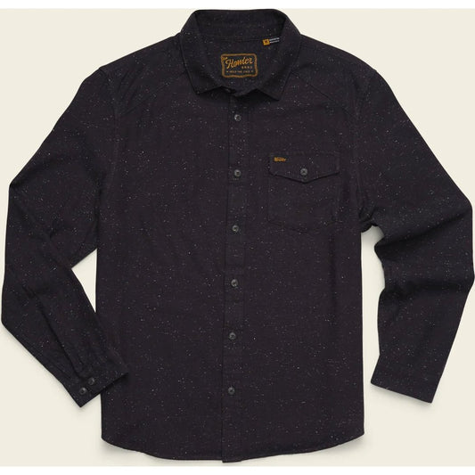 Front view of the Howler Brothers Men's La Grange Lightweight Flannel in Franklin Plaid: Brick House showing the button-up front and chest pocket against a light background.