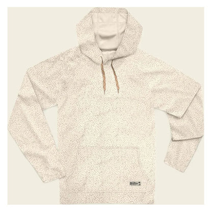 A front view of the Howler Brothers Men's Loggerhead Hoodie in Meridians Plains with a hood and front pocket against a light background.