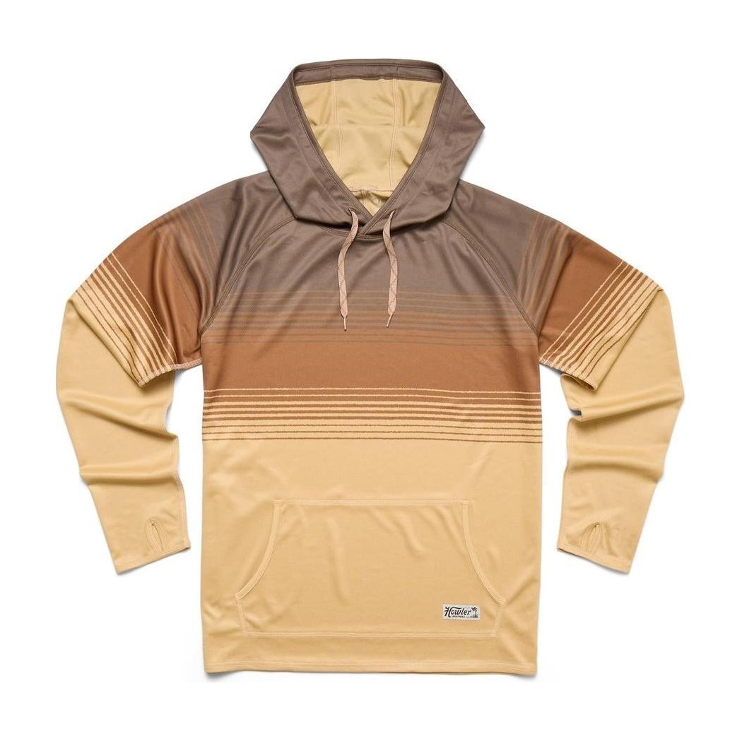 A front view of the Howler Brothers Men's Loggerhead Hoodie in Meridians Plains with a hood and drawstrings against a white background.