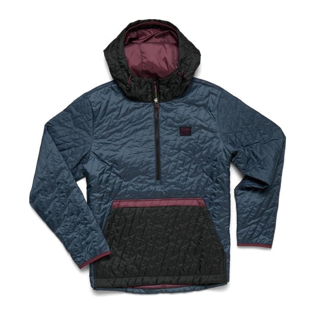 A front view of the Howler Brothers Men's Voltage Quilted Pullover in Winter Sky showing the hood and front pocket against a white background.