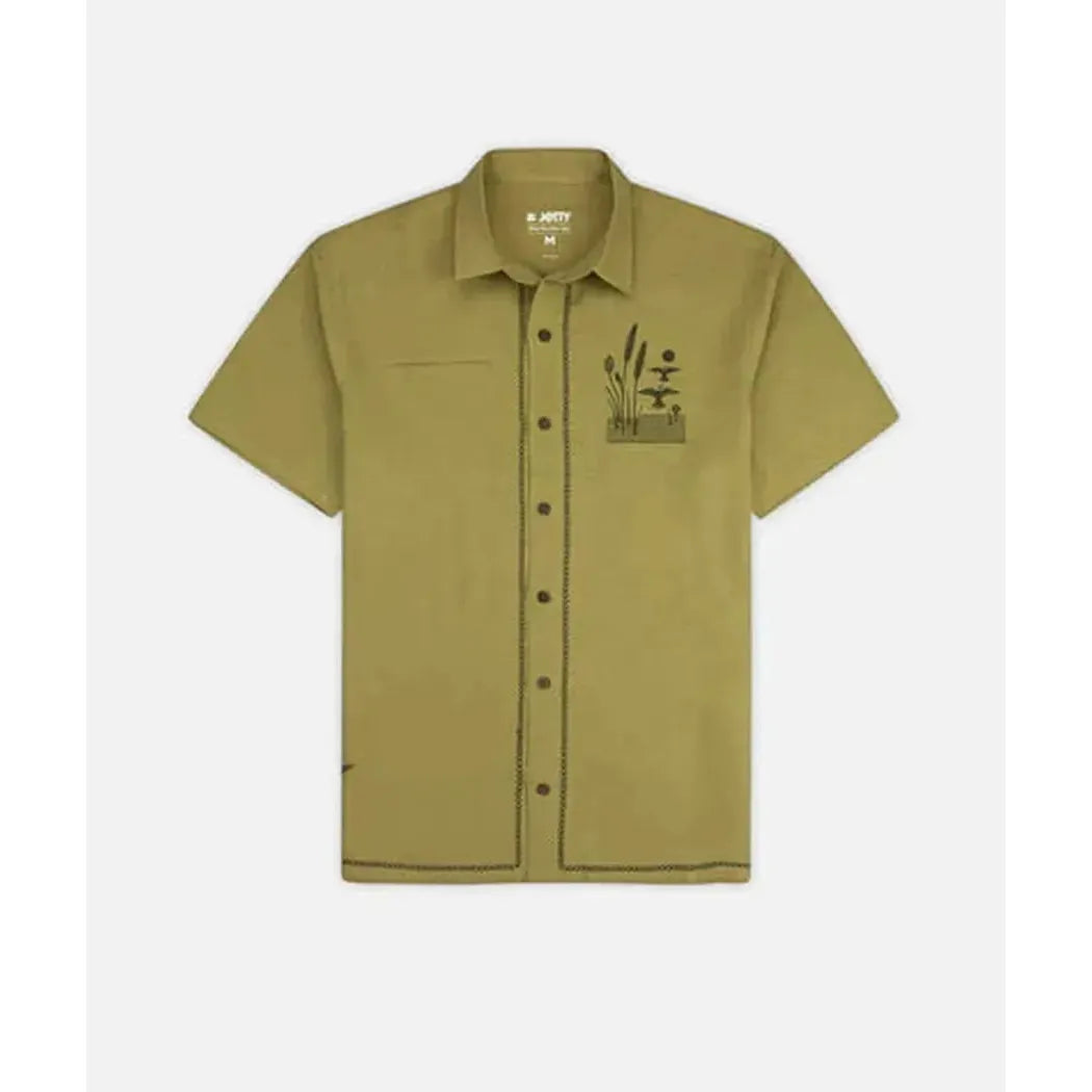 Jetty Men's Marshall Embroidered Linen Shirt-Men's - Clothing - Tops-Jetty-Olive-M-Appalachian Outfitters