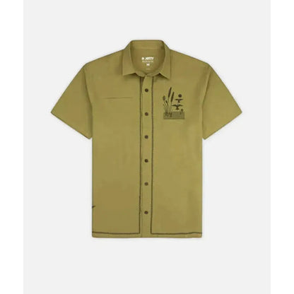 Jetty Men's Marshall Embroidered Linen Shirt-Men's - Clothing - Tops-Jetty-Olive-M-Appalachian Outfitters