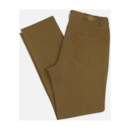 Front view of the Jetty Mens Bedrock Pants in Brown\30 showing the back pocket and folded leg against a white background.