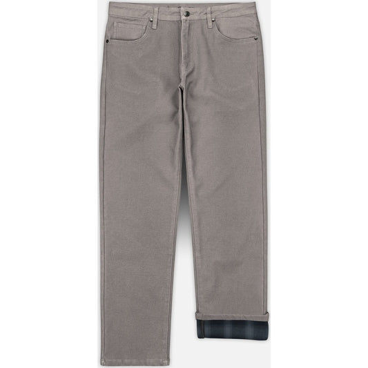 Front view of the Jetty The Bedrock Lined Pant in Grey showing the plaid lining at the cuffs against a white background.