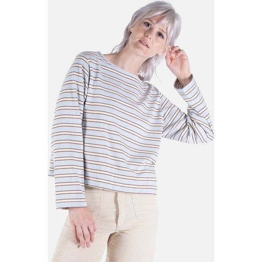 Model wearing the Jetty Womens Hollis Striped Heavyweight Long Sleeve in Black against a white background.