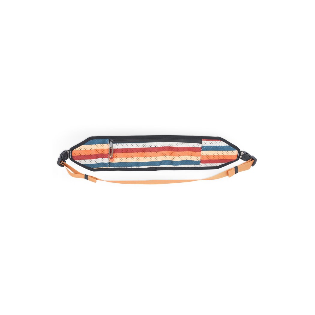 Front view of the Kavu Beer Buddy in Park Lines with a tan strap against a white background.