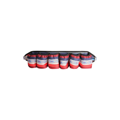 Front view of the Kavu Beer Buddy in Park Lines showing six red, white, and blue insulated pockets against a white background.