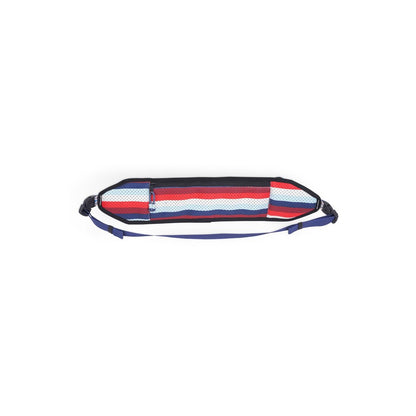 Side view of the Kavu Beer Buddy in Park Lines with a blue strap against a white background.